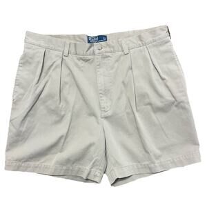 Polo Ralph Lauren Andrew Shorts 38 Double Pleat Khaki Tan Vintage 6" USA Cotton